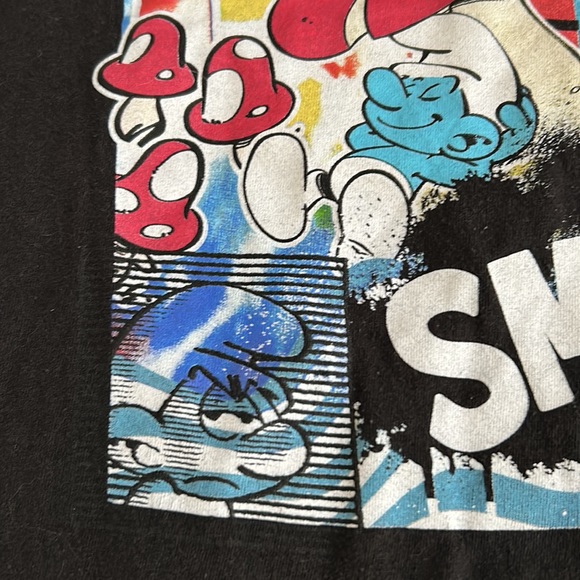 Psychedelic Smurf Mushrooms Tie Dye Black Tee Men’s Size Large - Picture 11 of 15